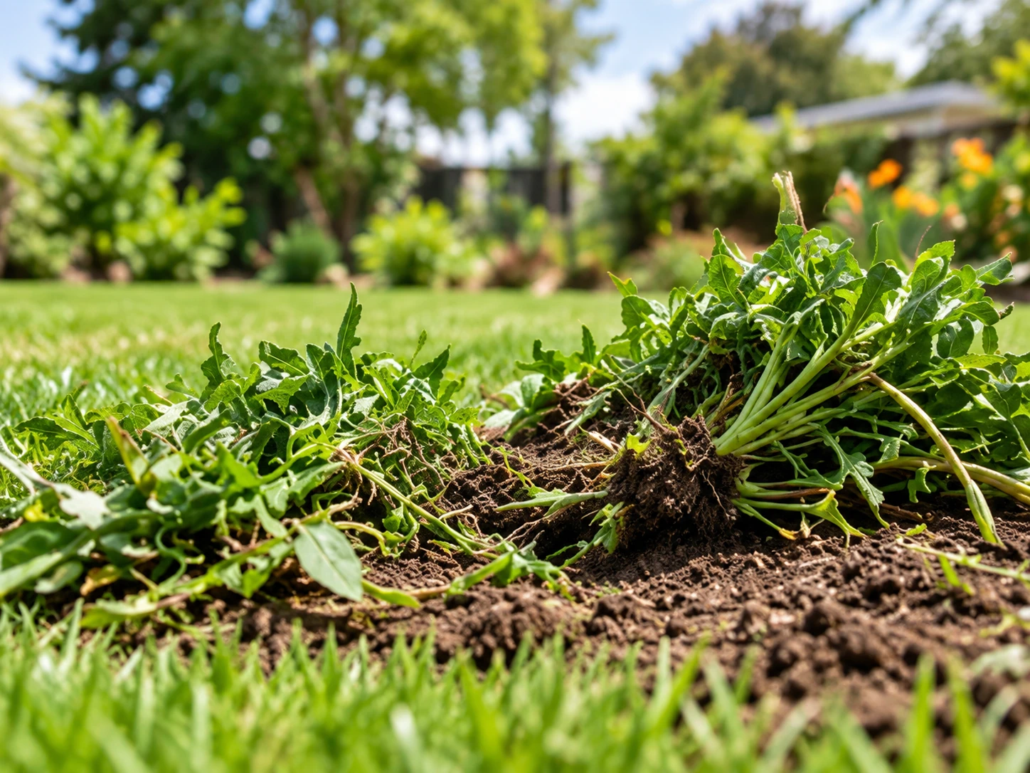 Weeds removed from a residential lawn